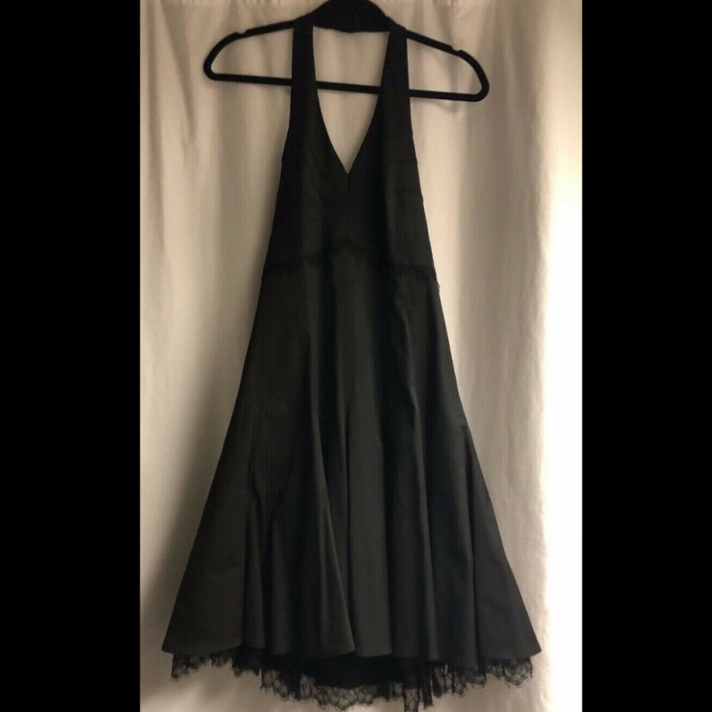 Karen Millen Black Halter Dress w stitch and Lace detail and lace petticoat sz 8